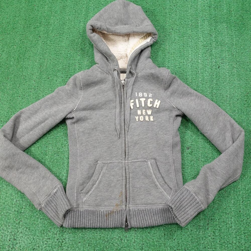 Abercrombie & Fitch‎ Hoodie Womens XS Gray Full Zip Faux Fur Lined Sherpa
